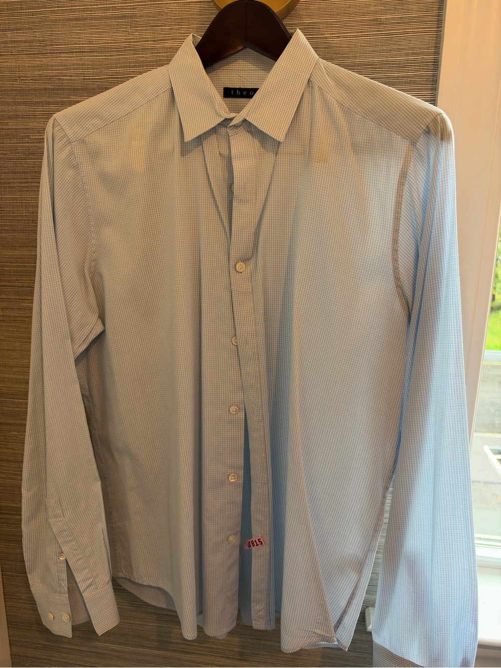 Theory Men's Light Blue Micro-Check Dress Shirt